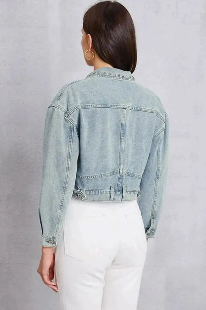 Studded Dropped Shoulder Denim Jacket - Bad Moms Club