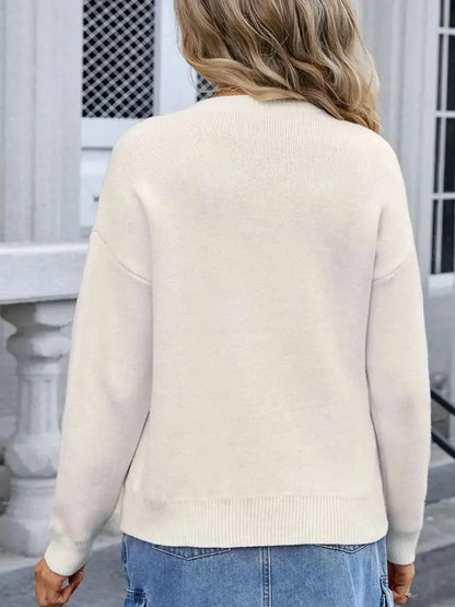 Angel Wings Bow Graphic Round Neck Long Sleeve Sweater - Bad Moms Club