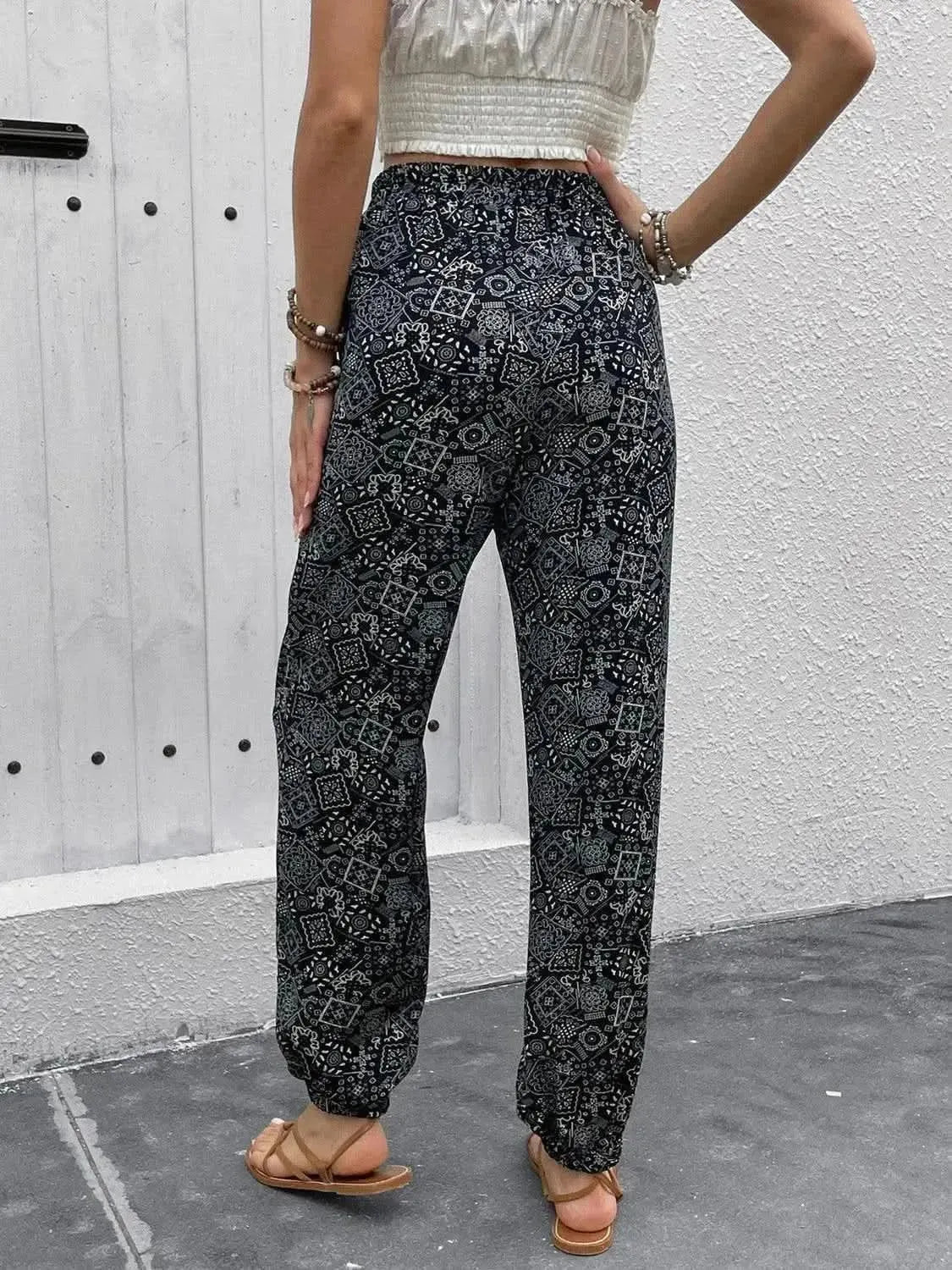 Perfee Printed High Waist Pants - Bad Moms Club