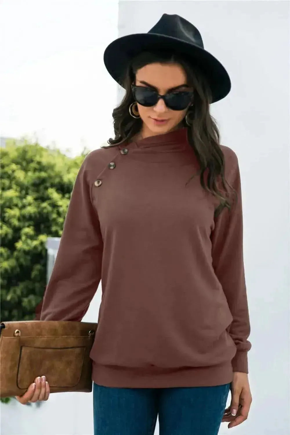 Decorative Button Long Sleeve Sweatshirt - Bad Moms Club