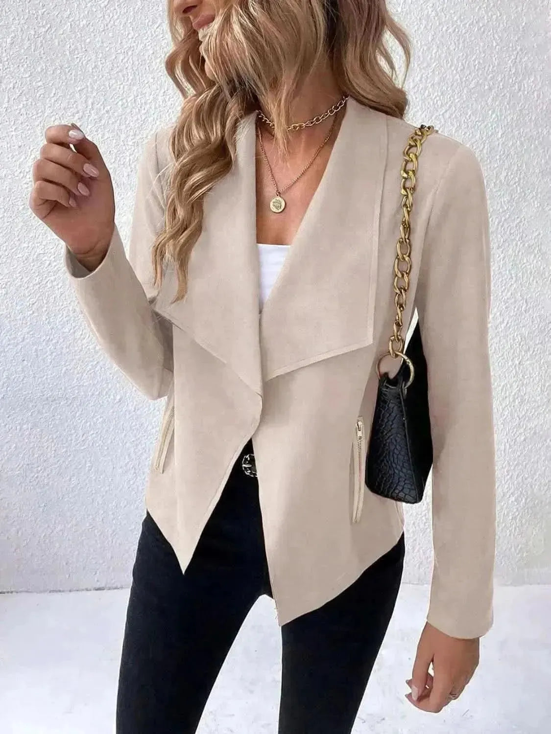 Collared Neck Long Sleeve Jacket - Bad Moms Club