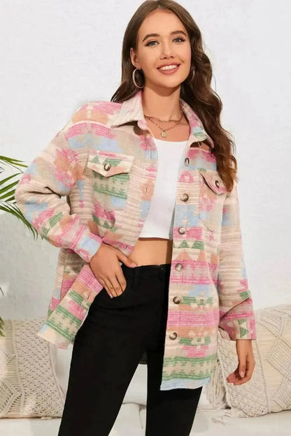 Geometric Button Down Collared Jacket - Bad Moms Club