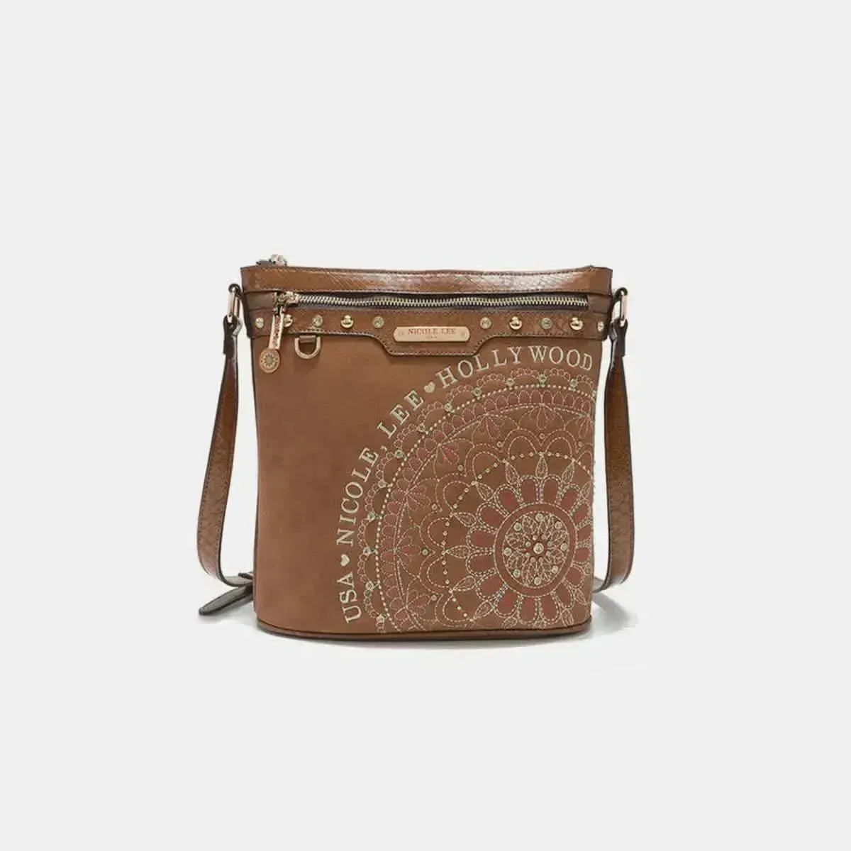 Nicole Lee USA Metallic Stitching Embroidery Inlaid Rhinestone Crossbody Bag - Bad Moms Club