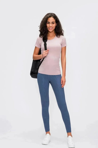 Round Neck Short Sleeve Active T-Shirt - Bad Moms Club