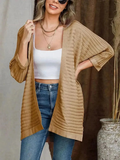 Striped Open Front Knit Cardigan - Bad Moms Club