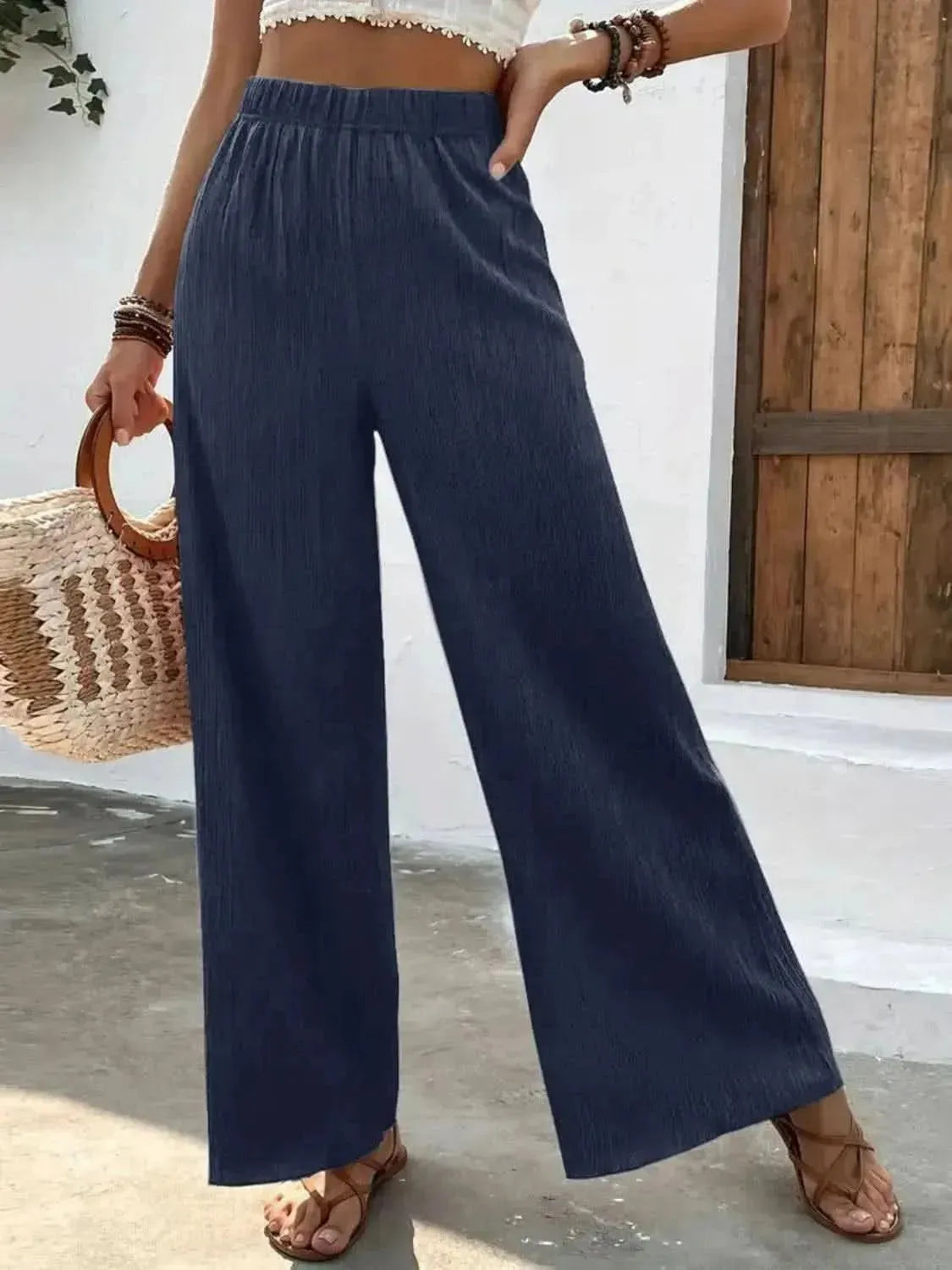 Full Size High Waist Wide Leg Pants - Bad Moms Club