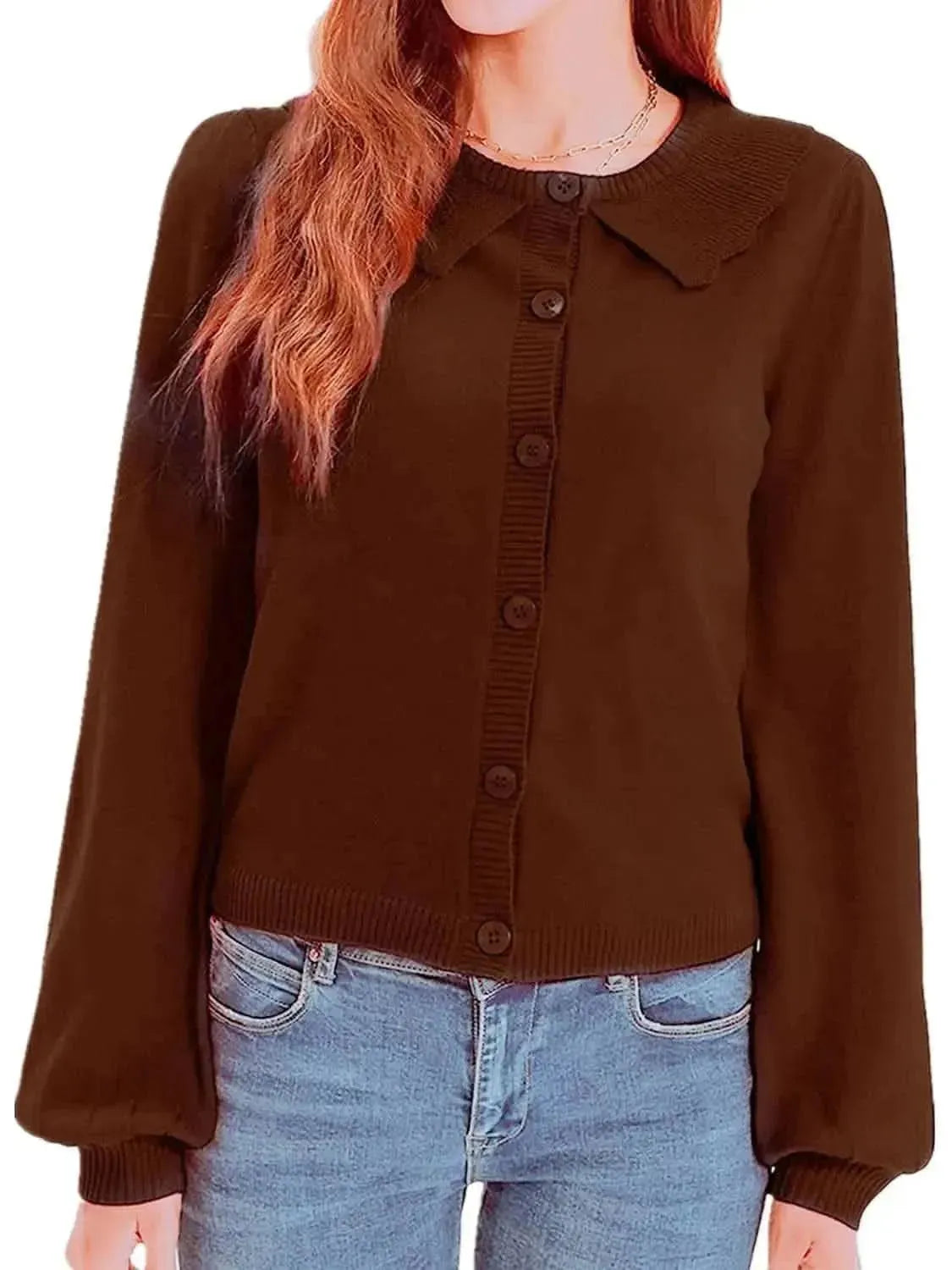 Collared Long Sleeve Button Down Cardigan - Bad Moms Club
