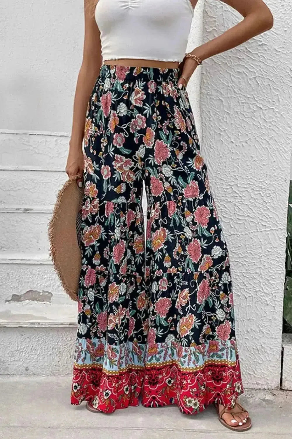 Perfee Floral High Waist Palazzo Pants - Bad Moms Club