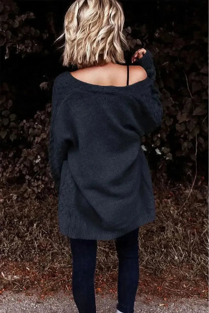 Open Front Dropped Shoulder Cardigan with Pockets - Bad Moms Club