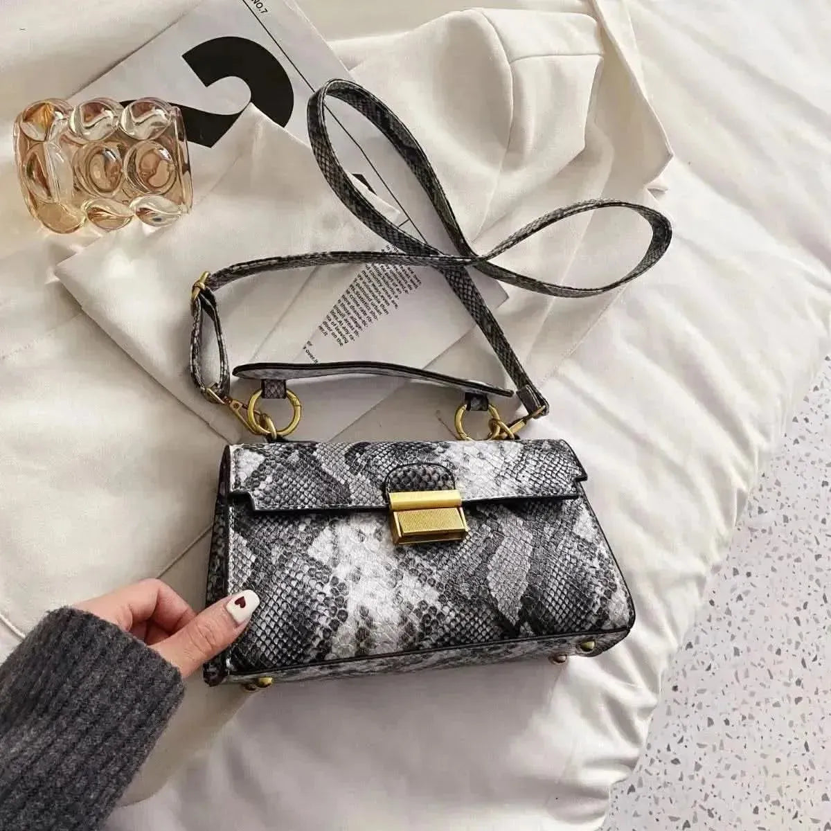 PU Leather Snakeskin Print Crossbody Bag - Bad Moms Club