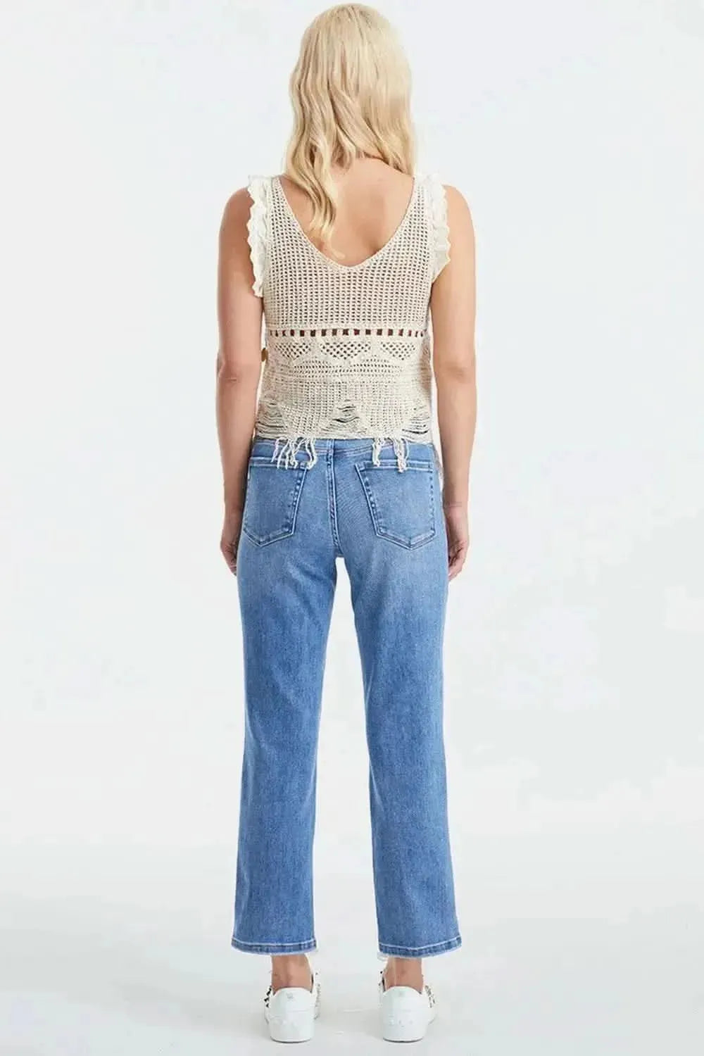 BAYEAS Full Size High Waist Raw Hem Straight Jeans - Bad Moms Club