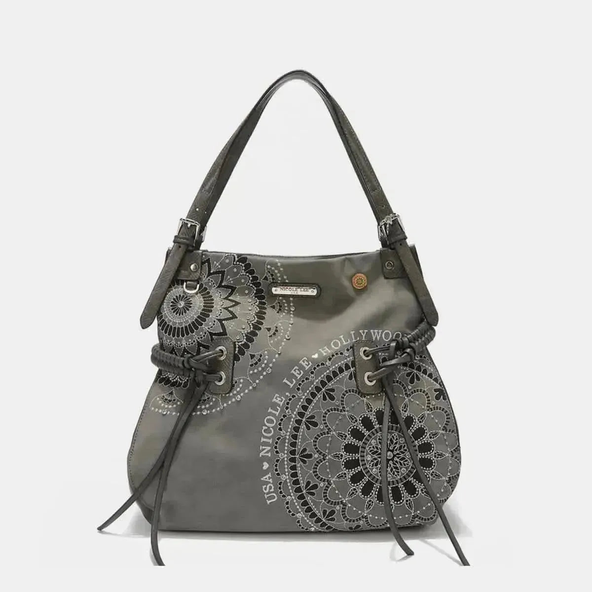 Nicole Lee USA Side Braided Tassel Inlaid Rhinestone Embroidery Hobo Bag - Bad Moms Club