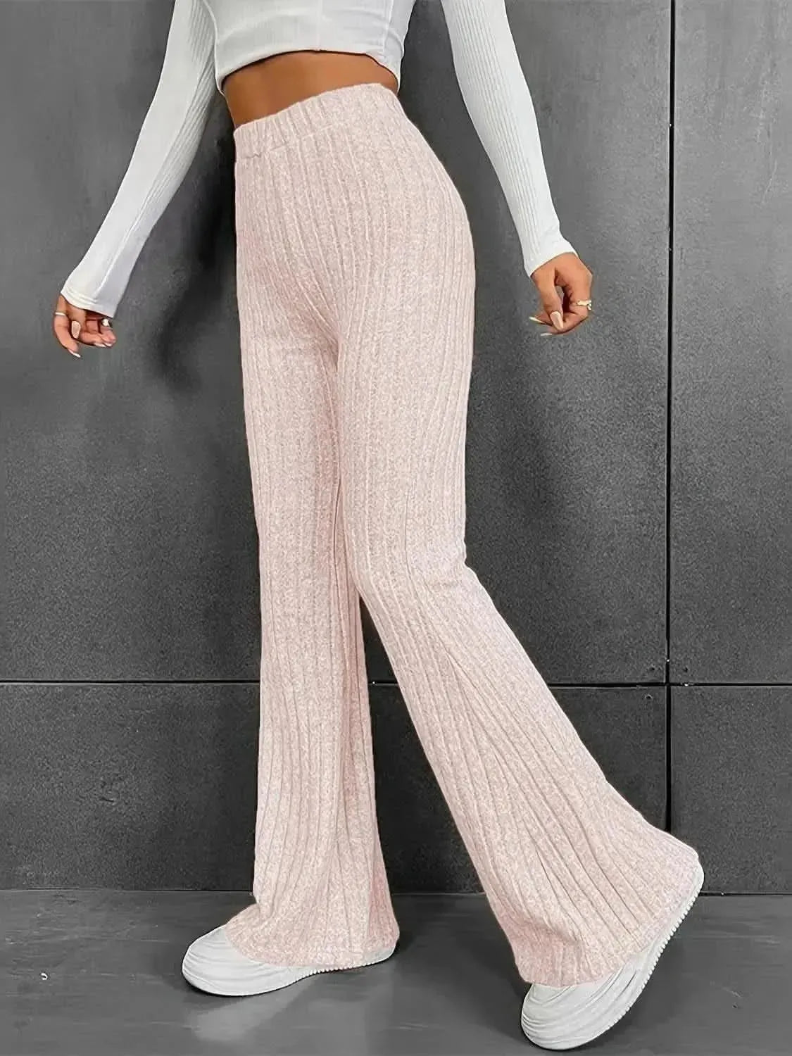 Ribbed High Waist Bootcut Pants - Bad Moms Club