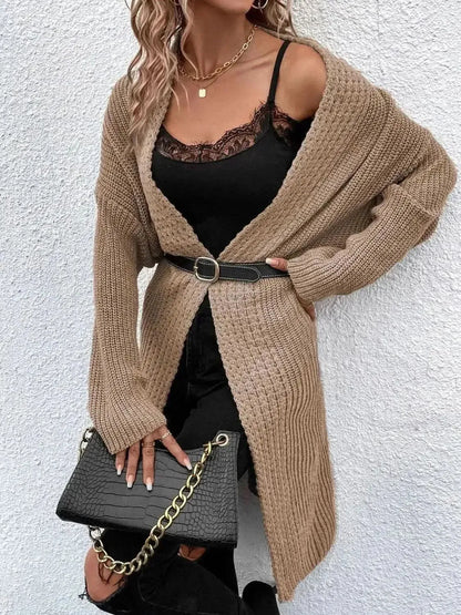 Open Front Dropped Shoulder Longline Cardigan - Bad Moms Club