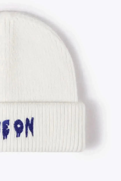 COME ON Embroidered Cuff Knit Beanie - Bad Moms Club