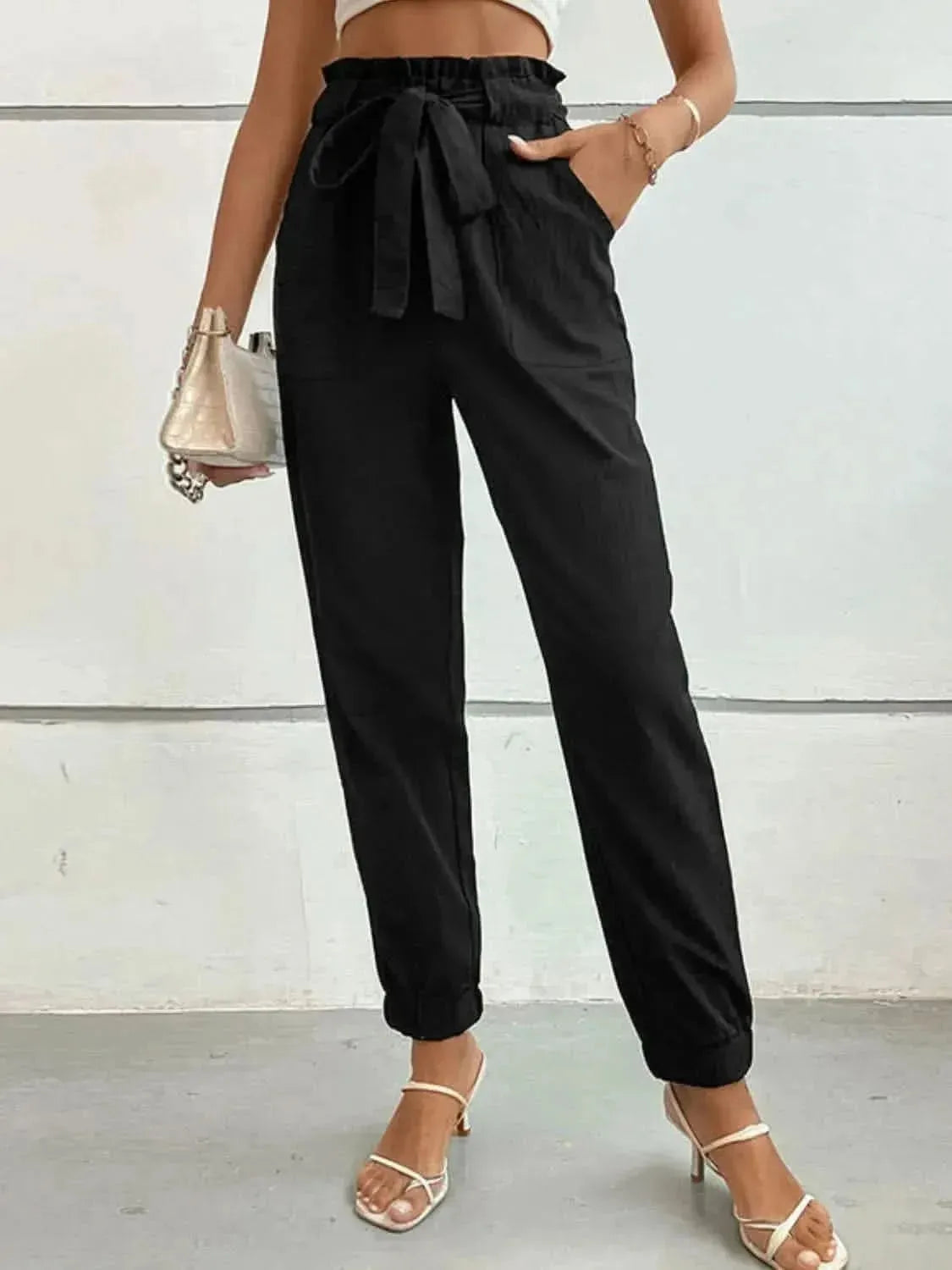 Perfee Tie Front Long Pants - Bad Moms Club