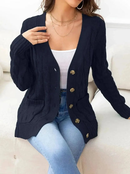 Button Down Cable-Knit Cardigan - Bad Moms Club