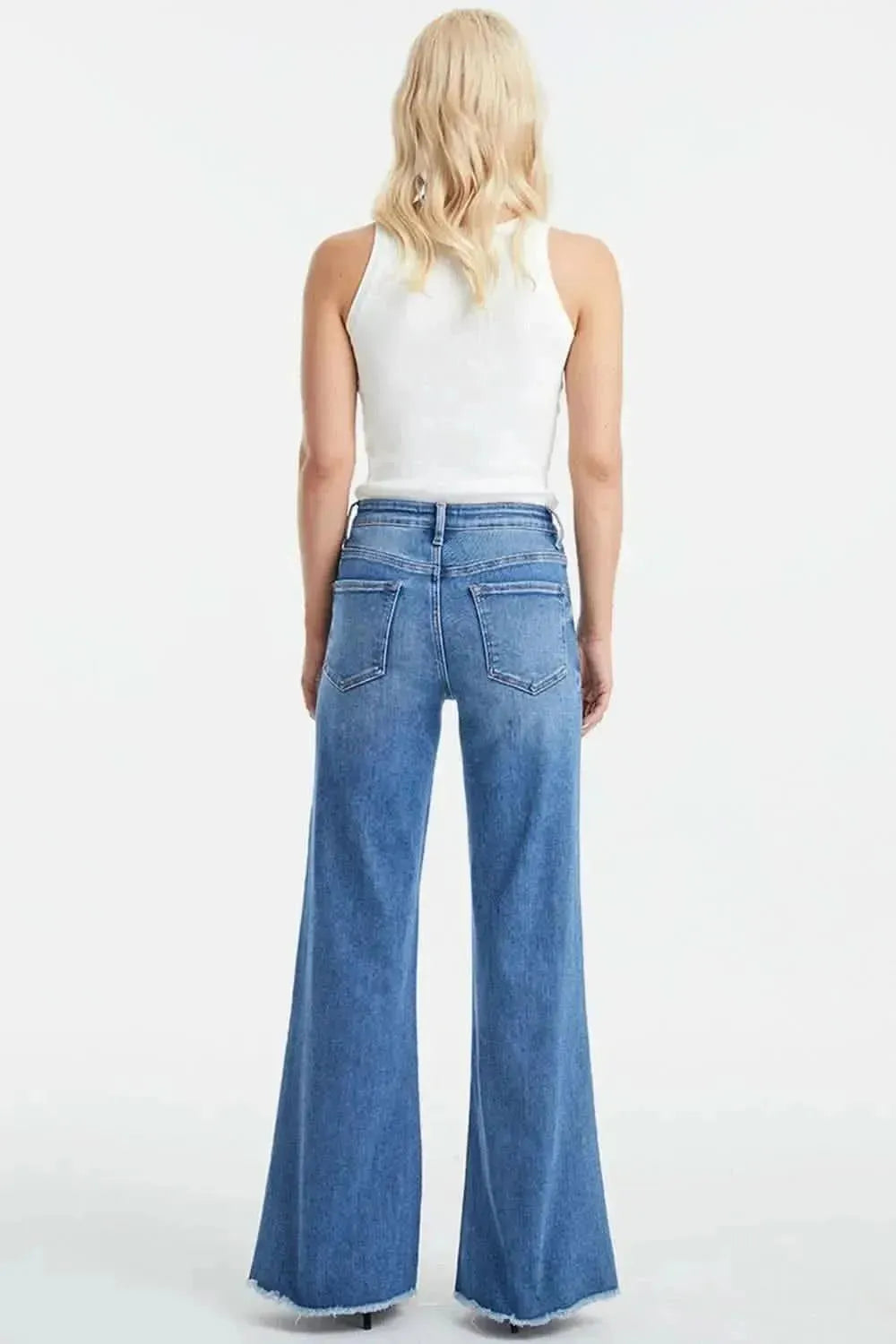 BAYEAS Full Size High Waist Button-Fly Raw Hem Wide Leg Jeans - Bad Moms Club