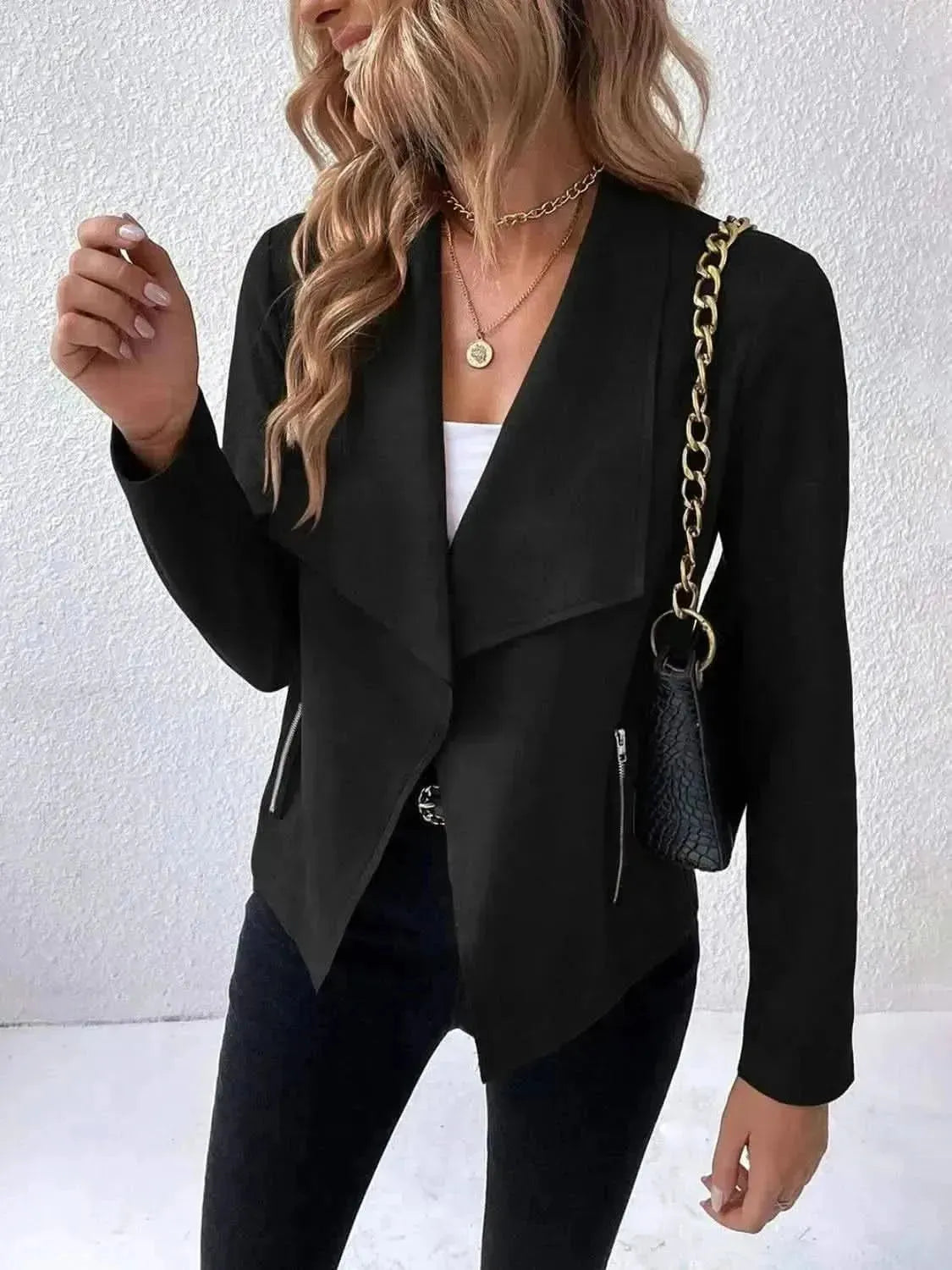 Collared Neck Long Sleeve Jacket - Bad Moms Club