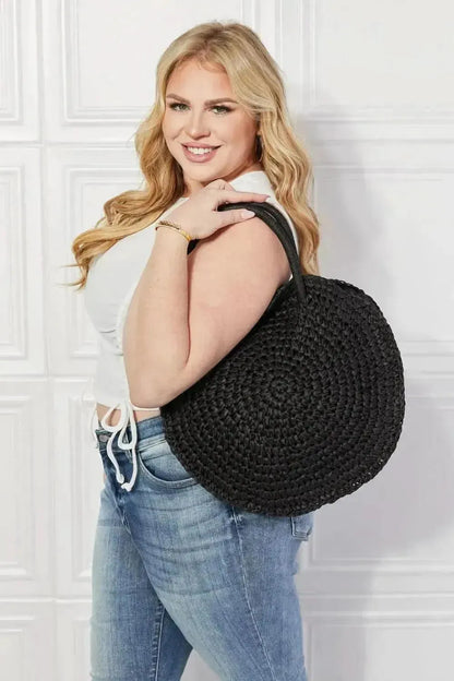 Justin Taylor Beach Date Straw Rattan Handbag in Black - Bad Moms Club