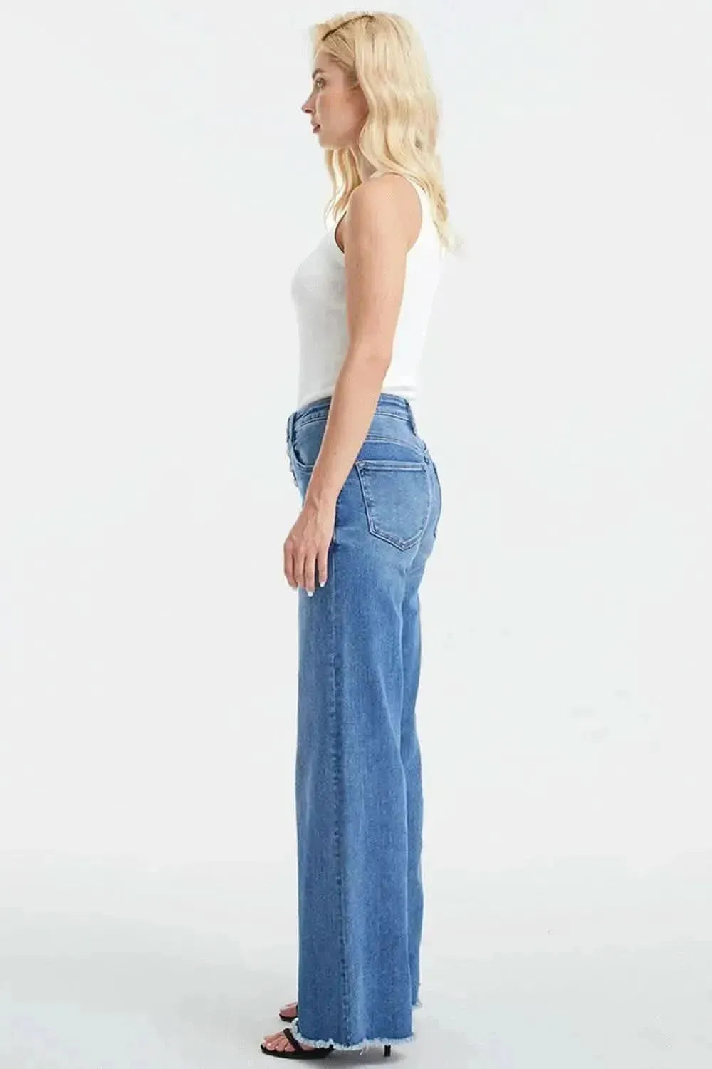 BAYEAS Full Size High Waist Button-Fly Raw Hem Wide Leg Jeans - Bad Moms Club