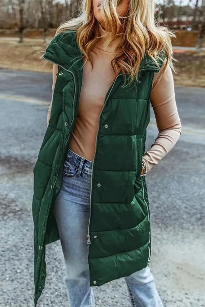 Longline Hooded Sleeveless Puffer Vest - Bad Moms Club