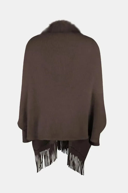 Fringe Open Front Long Sleeve Poncho - Bad Moms Club