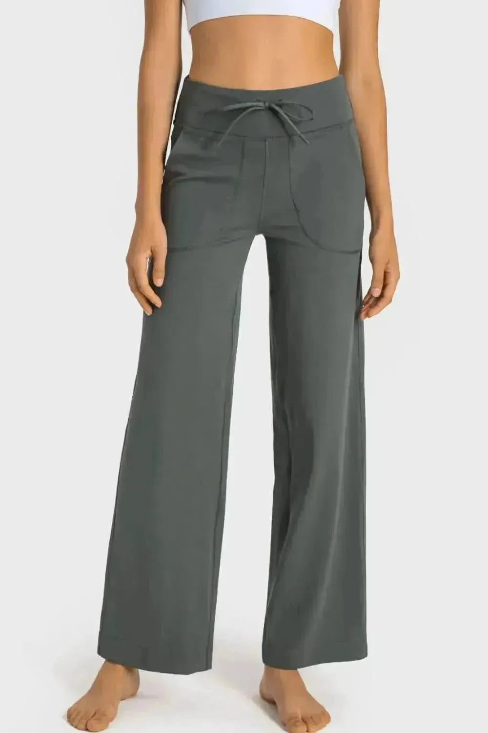 Drawstring Waist Wide Leg Sports Pants with Pockets - Bad Moms Club