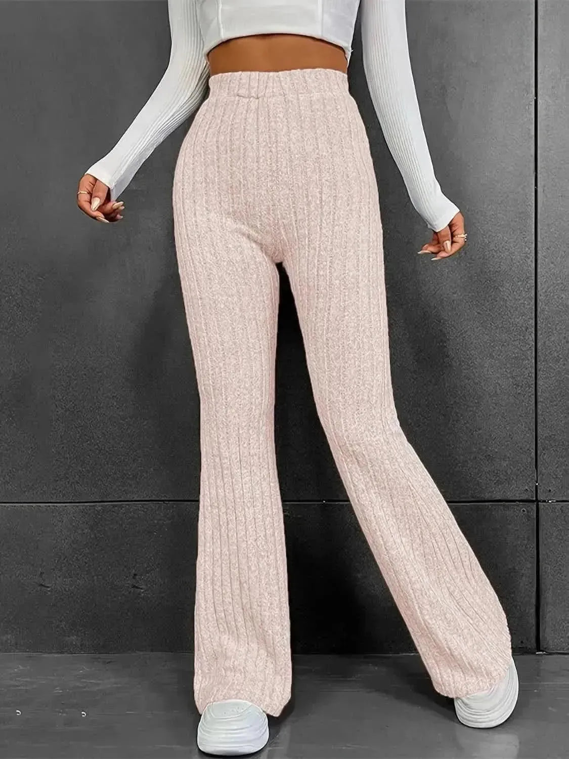 Ribbed High Waist Bootcut Pants - Bad Moms Club