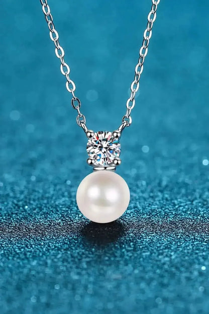 925 Sterling Silver Freshwater Pearl Moissanite Necklace - Bad Moms Club