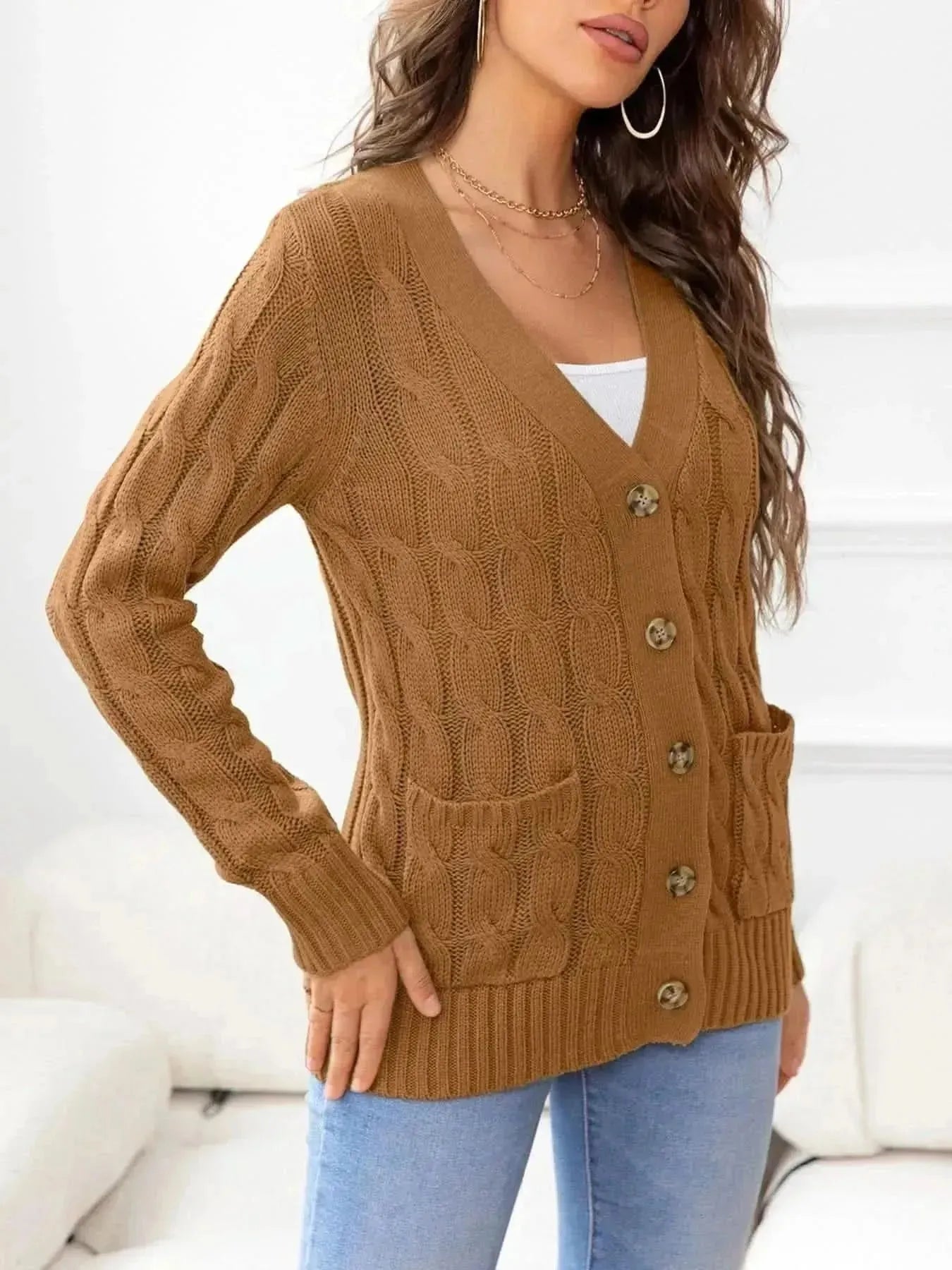 Button Down Cable-Knit Cardigan - Bad Moms Club