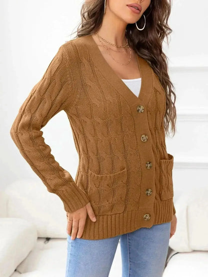 Button Down Cable-Knit Cardigan - Bad Moms Club