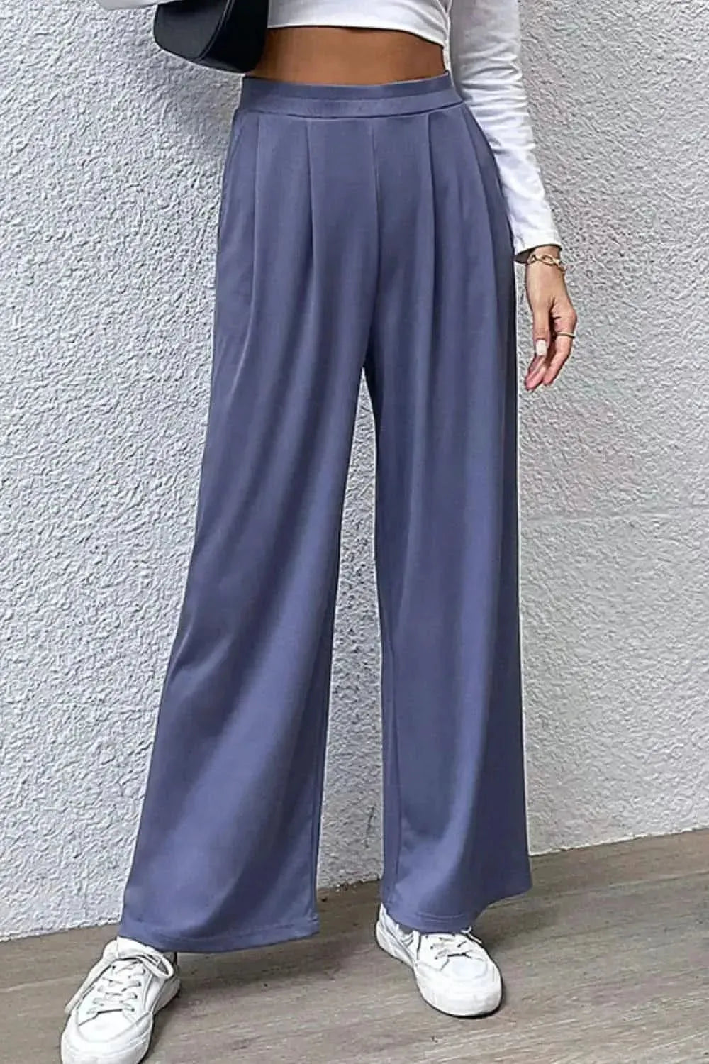 Perfee Pleated Detail Wide-Leg Pants with Pockets - Bad Moms Club