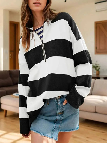 Color Block Half Zip Long Sleeve Sweater - Bad Moms Club