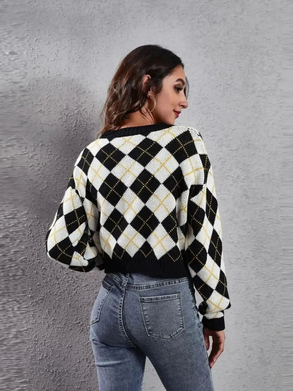 Geometric Button Up Long Sleeve Cardigan - Bad Moms Club