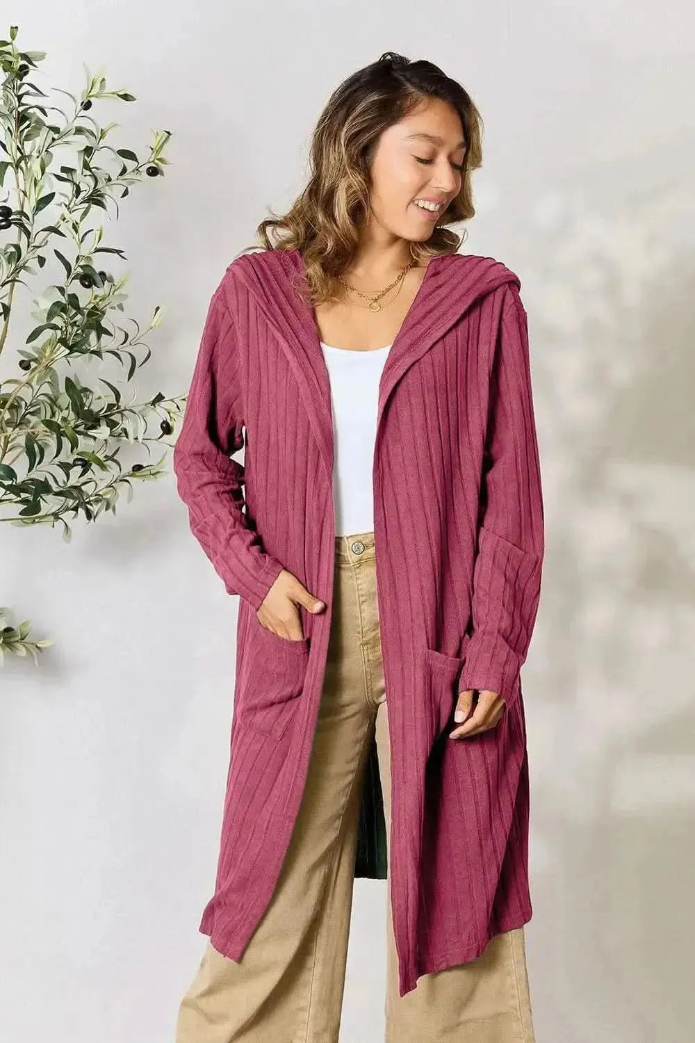 Basic Bae Full Size Hooded Sweater Cardigan - Bad Moms Club