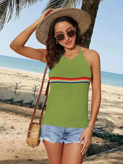 Tied Contrast Halter Neck Tank - Bad Moms Club