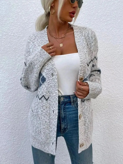 Heathered Pocketed Button Up Cardigan - Bad Moms Club