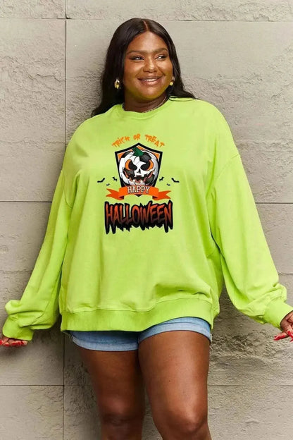 Simply Love Full Size TRICK OR TREAT HAPPY HALLOWEEN Graphic Sweatshirt - Bad Moms Club