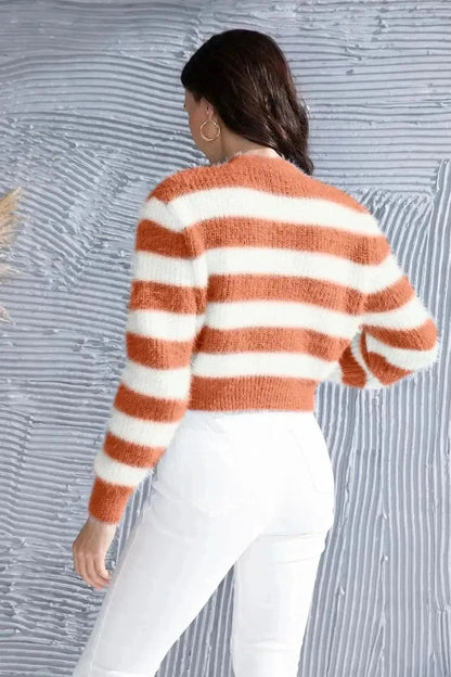 Striped Button Up Cropped Cardigan - Bad Moms Club