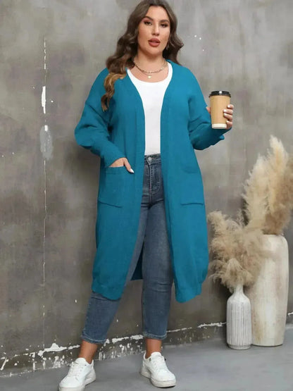 Plus Size Long Sleeve Pocketed Cardigan - Bad Moms Club