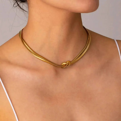 Double Layered Knot Herringbone Choker Necklace - Bad Moms Club
