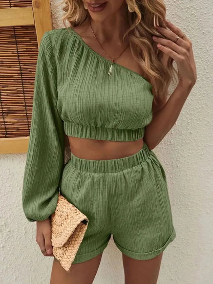 Honey One Shoulder Long Sleeve Top and Shorts Set - Bad Moms Club