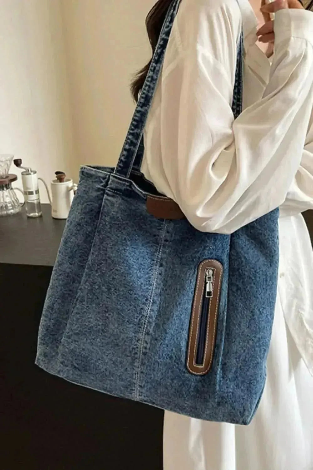 Medium Denim Tote Bag - Bad Moms Club
