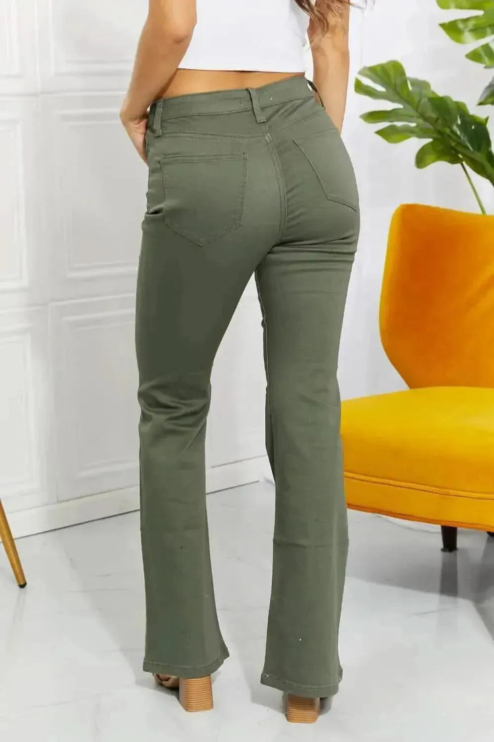 Zenana Clementine Full Size High-Rise Bootcut Jeans in Olive - Bad Moms Club
