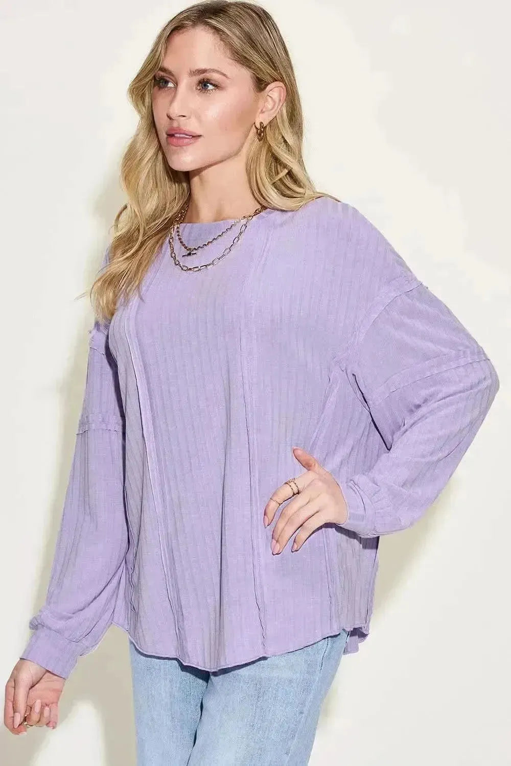 Basic Bae Full Size Ribbed Round Neck Long Sleeve T-Shirt - Bad Moms Club