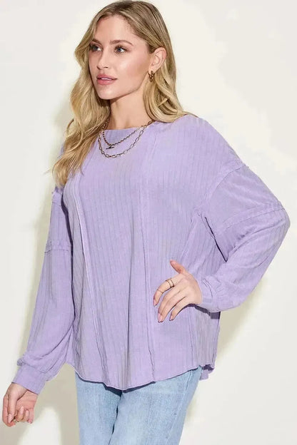 Basic Bae Full Size Ribbed Round Neck Long Sleeve T-Shirt - Bad Moms Club