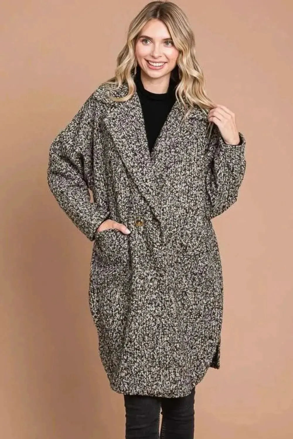Culture Code Full Size Lapel Collar Double Breast Teddy Coat - Bad Moms Club