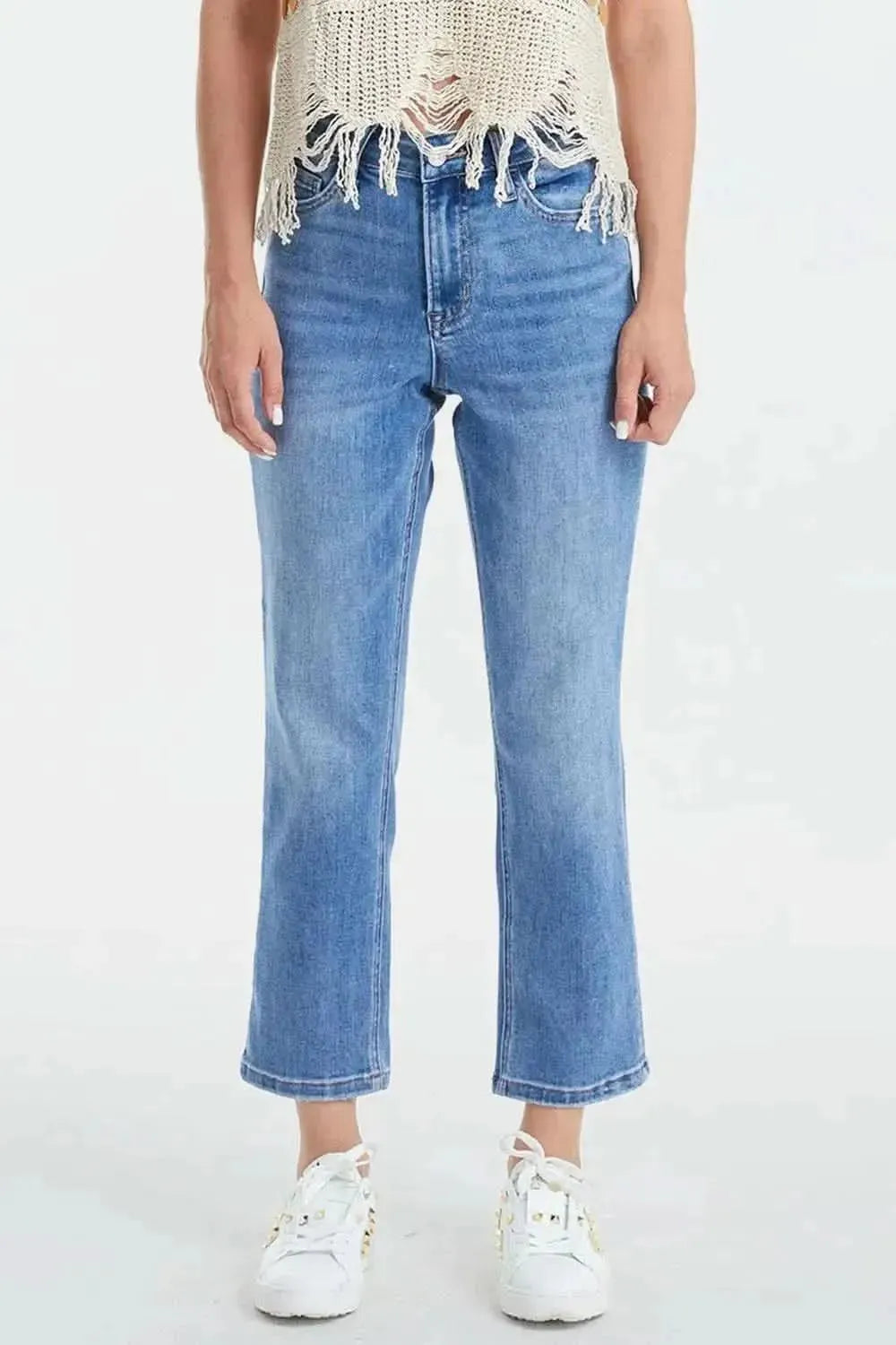 BAYEAS Full Size High Waist Raw Hem Straight Jeans - Bad Moms Club