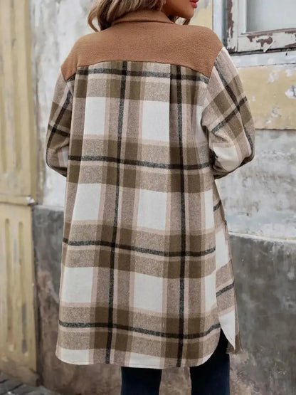 Perfee Plaid Button Up Long Sleeve Coat - Bad Moms Club